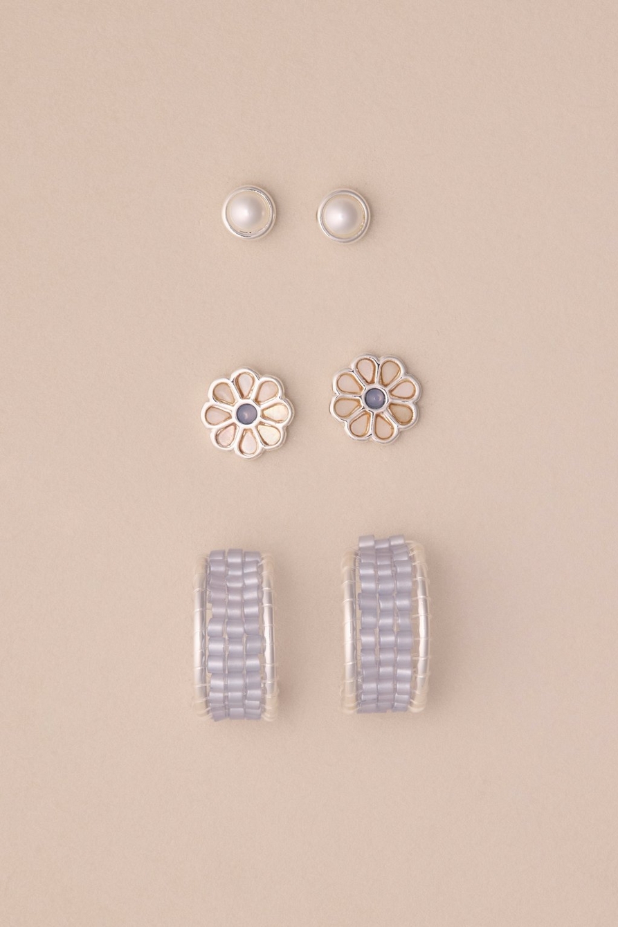 inlay daisy stone earring trio